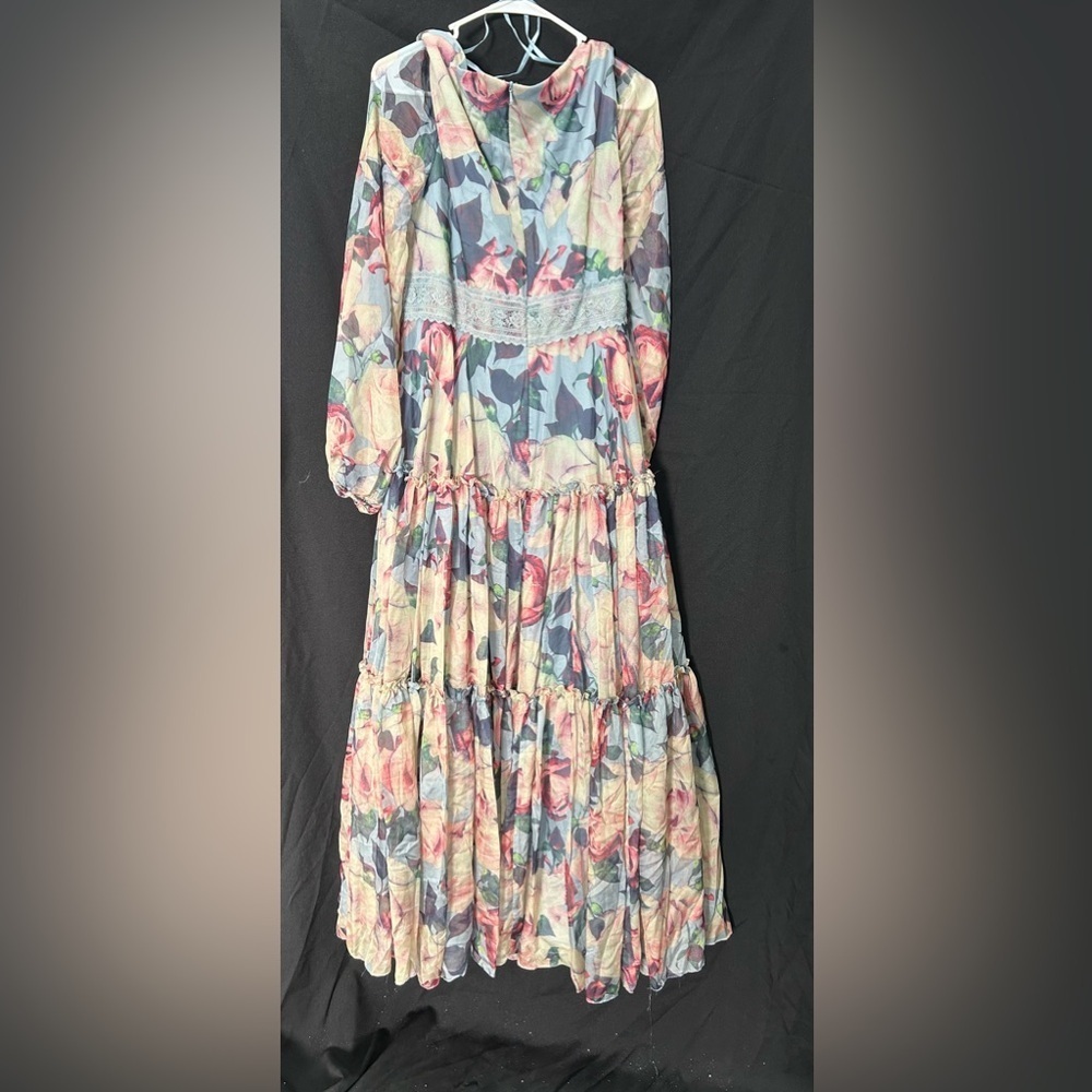 Mac Duggal Pastel Floral Maxi Dress with Lace Waist - Picture 6 of 7